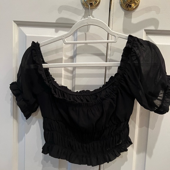 Black puff sleeve crop top - Picture 4 of 4